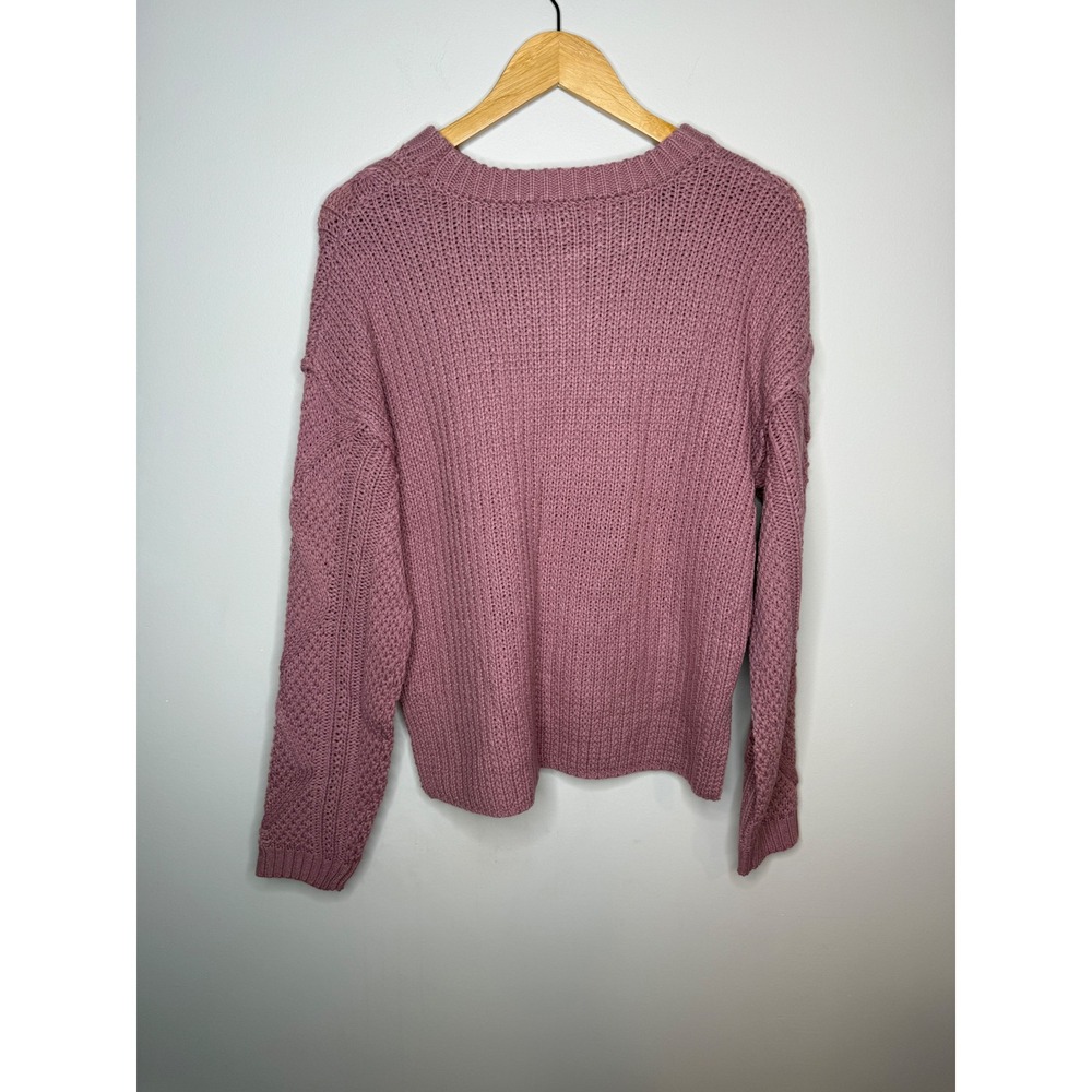 Zenana Women Pink Cable Knit Cropped High Low Sweater Side Slit TW-2437Y Medium - Picture 3 of 9